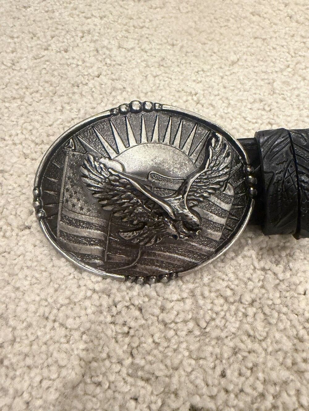 NWOT Cody James Men’s Palmer Tooled Leather Belt Black Size 34 USA Flag Eagle